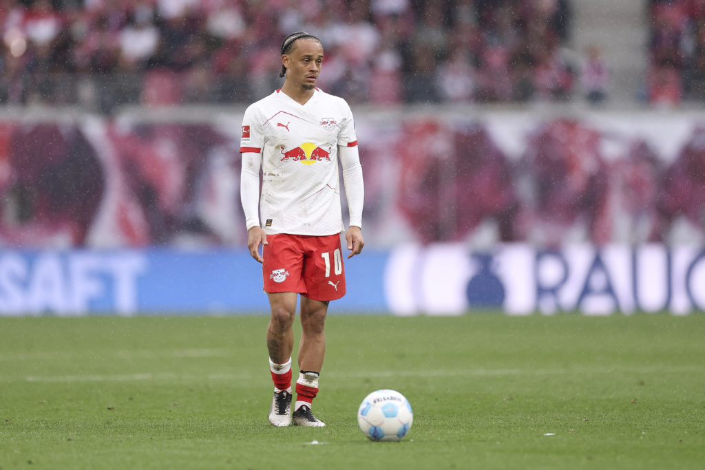 Xavi Simons of RB Leipzig looks on during the Bundesliga match between RB Leipzig and VfB Stuttgart