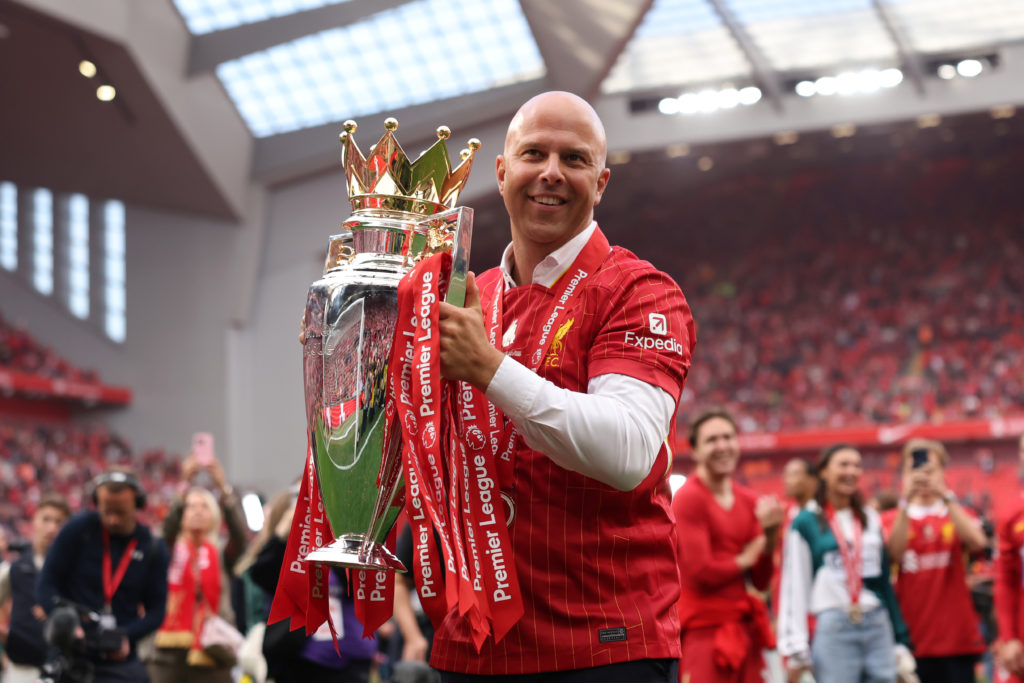 Arne Slot celebrates after Liverpool FC v Crystal Palace FC - Premier League