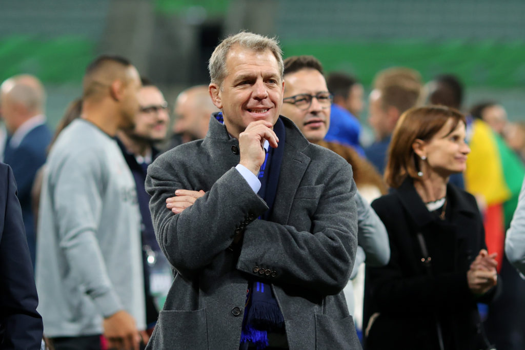 Todd Boehly looks on after Real Betis Balompie v Chelsea FC - UEFA Conference League Final 2025