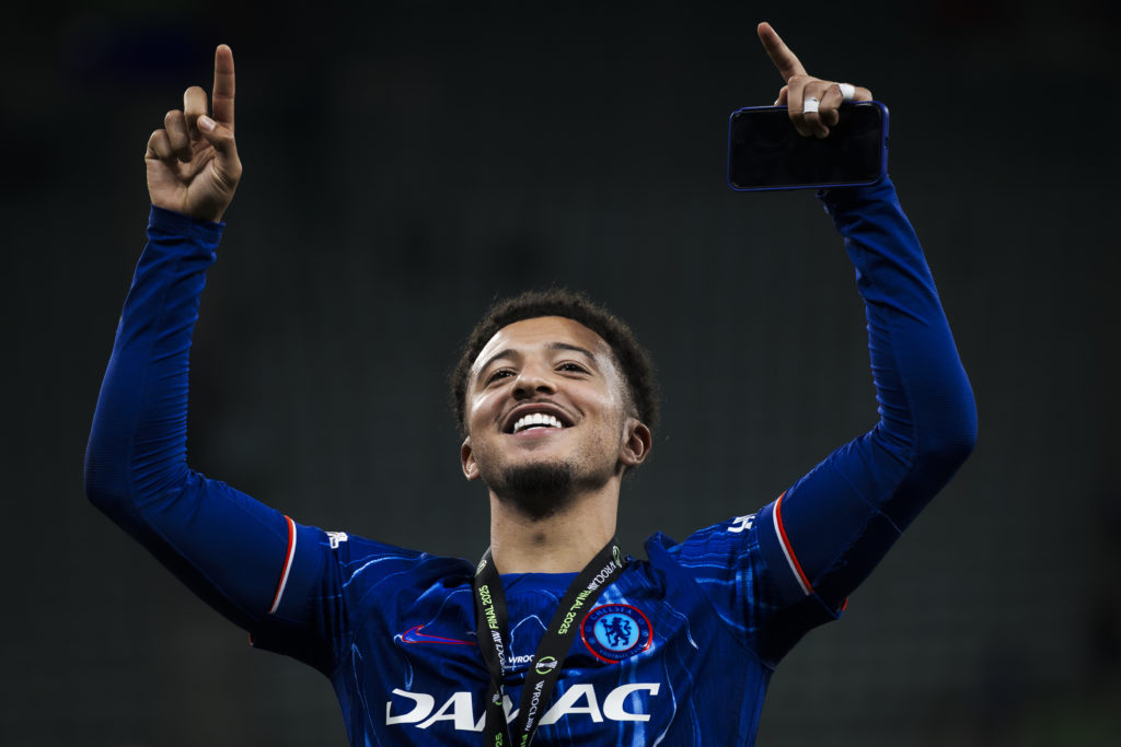 Jadon Sancho of Chelsea FC cleebrates during the award