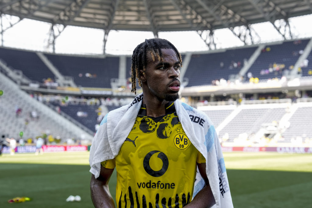 Carney Chukwuemeka of Borussia Dortmund looks on following the FIFA Club World Cup 2025 group F match