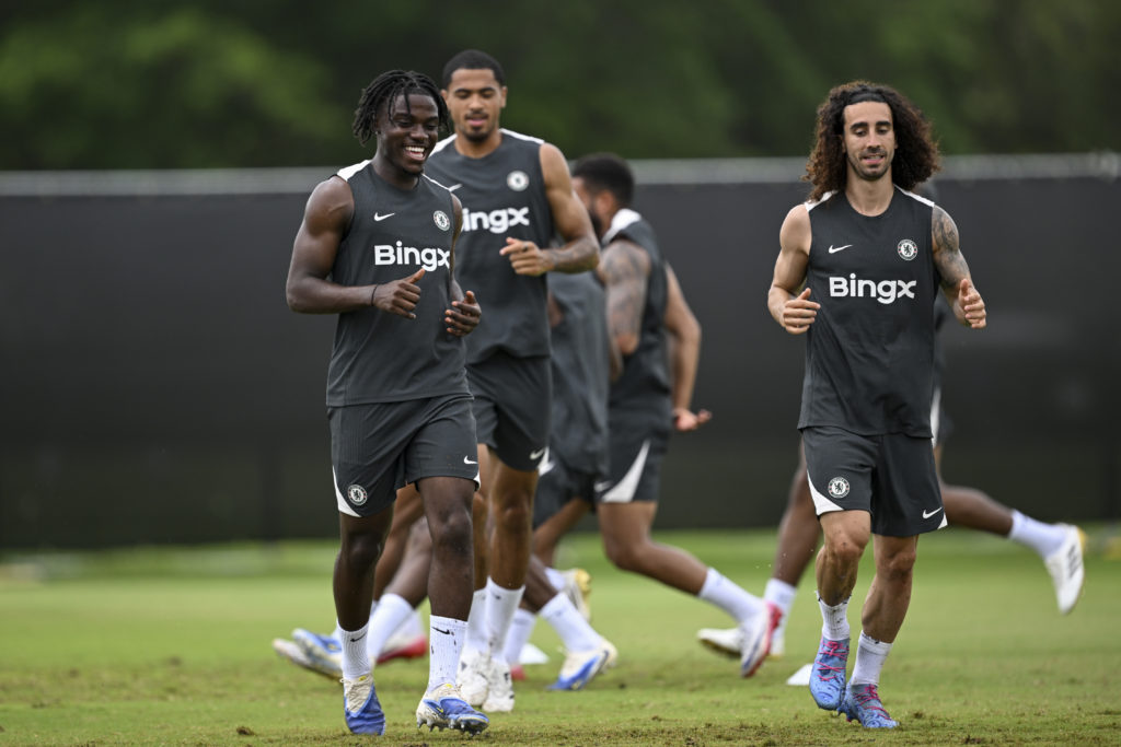 Romeo Lavia and Marc Cucurella train during Chelsea FC Training Session - FIFA Club World Cup 2025