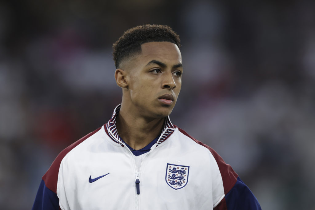 Omari Hutchinson looks on ahead of England v Germany - UEFA European Under-21 Championship 2025 Final