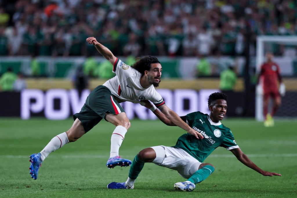 Palmeiras star Estevao Willian battling against Chelsea's Marc Cucurella during the Club World Cup quarter-final.