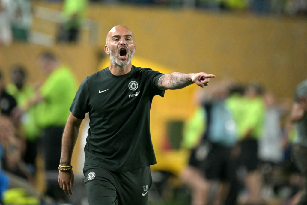 Chelsea manager Enzo Maresca gestures during the Club World Cup quarter-final against Palmeiras.
