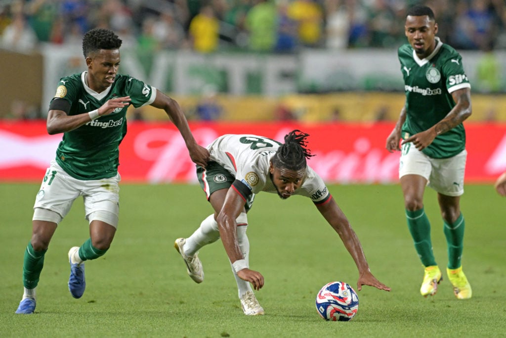 Christopher Nkunku and Estevao Willian competing during Chelsea against Palmeiras at the Club World Cup.