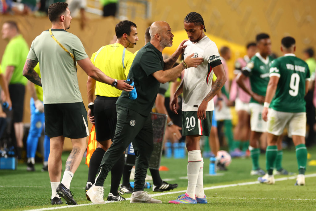 Enzo Maresca issues instructions to Joao Pedro during SE Palmeiras v Chelsea FC: Quarter Final - FIFA Club World Cup 2025
