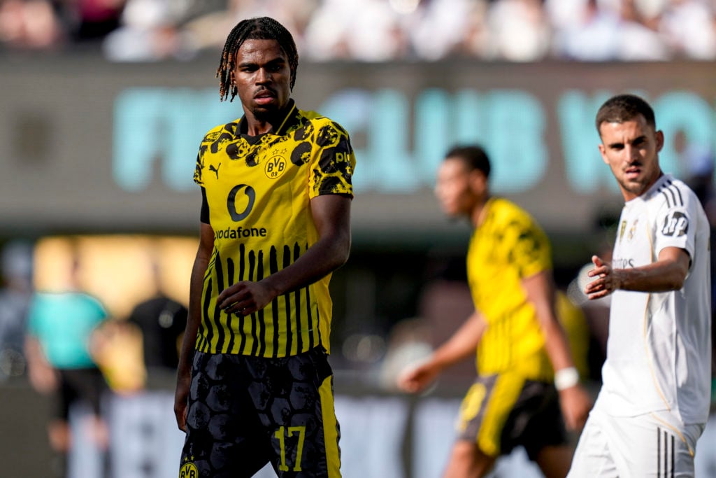 Carney Chukwuemeka reacts during the FIFA Club World Cup 2025 quarter final soccer match between Real Madrid CF and Borussia Dortmund
