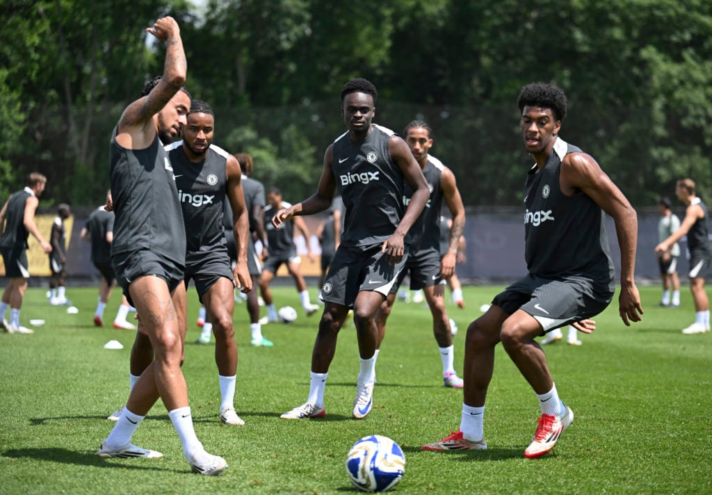 Chelsea players pictured in training ahead of the Club World Cup semi-final.