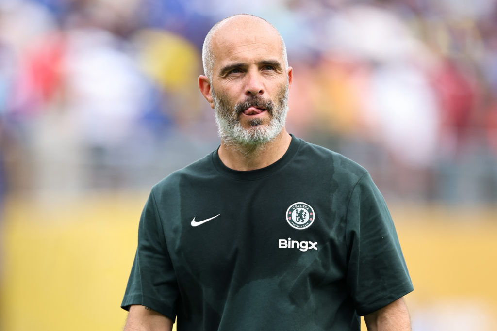 Enzo Maresca looks on during Fluminense FC v Chelsea FC: Semi Final - FIFA Club World Cup 2025