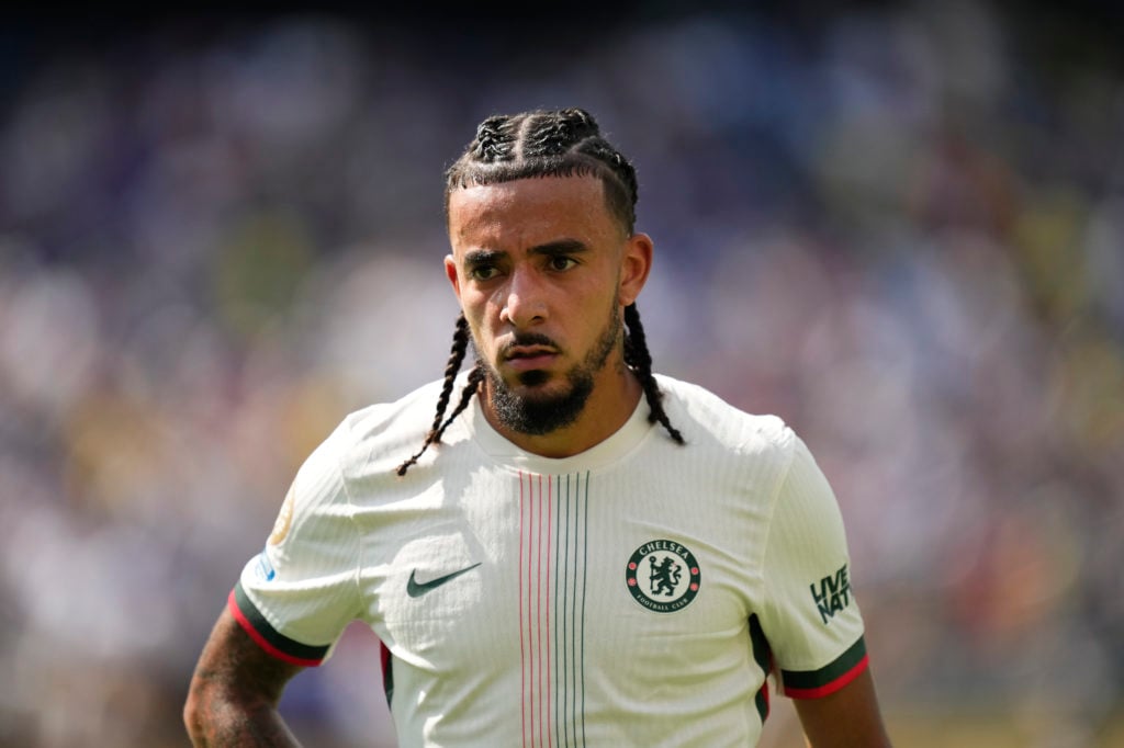 Malo Gusto looks on during Fluminense FC v Chelsea FC: Semi Final - FIFA Club World Cup 2025
