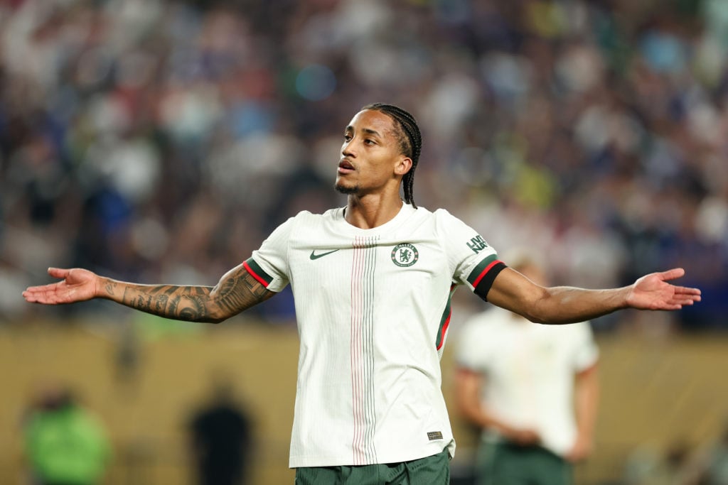 Joao Pedro acknowledges the crowd during SE Palmeiras v Chelsea FC: Quarter Final - FIFA Club World Cup 2025