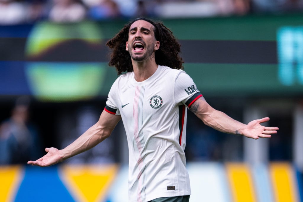 Chelsea left-back Marc Cucurella shouts during the Club World Cup semi-final against Fluminense.
