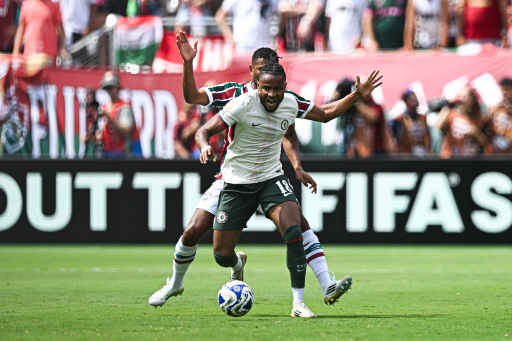 Christopher Nkunku dribbles the ball during Fluminense FC v Chelsea FC: Semi Final - FIFA Club World Cup 2025