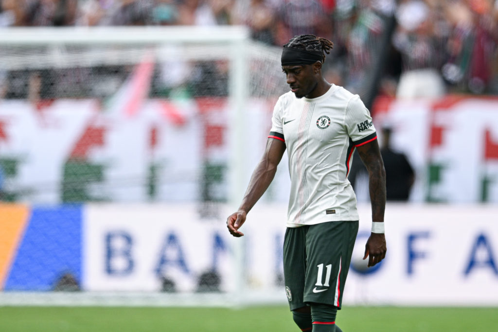 Noni Madueke looks on during Fluminense FC v Chelsea FC: Semi Final - FIFA Club World Cup 2025