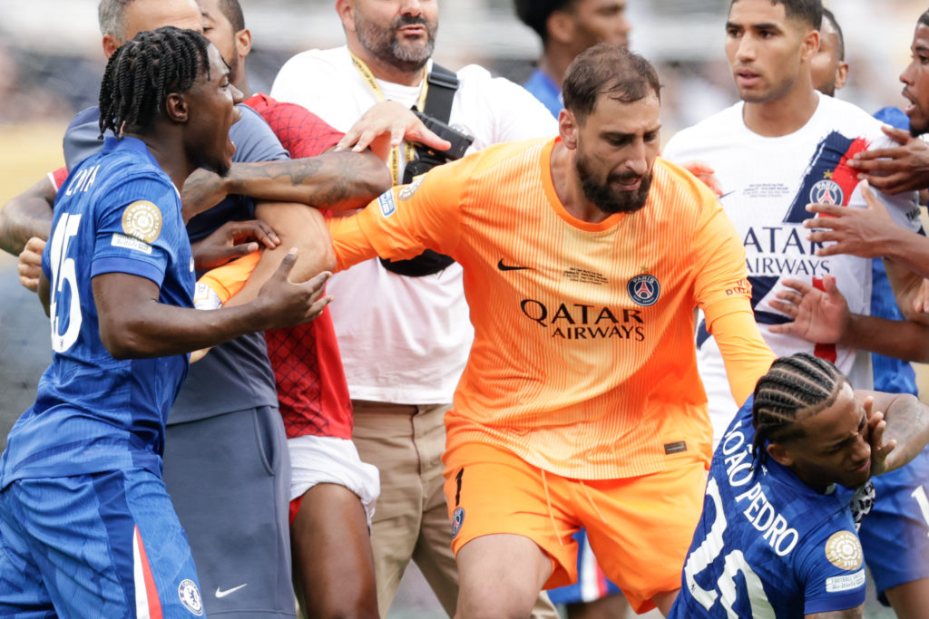 Gianluigi Donnarumma and Luis Enrique clash with Joao Pedro after FIFA Club World Cup Final Paris Saint-Germain vs Chelsea FC