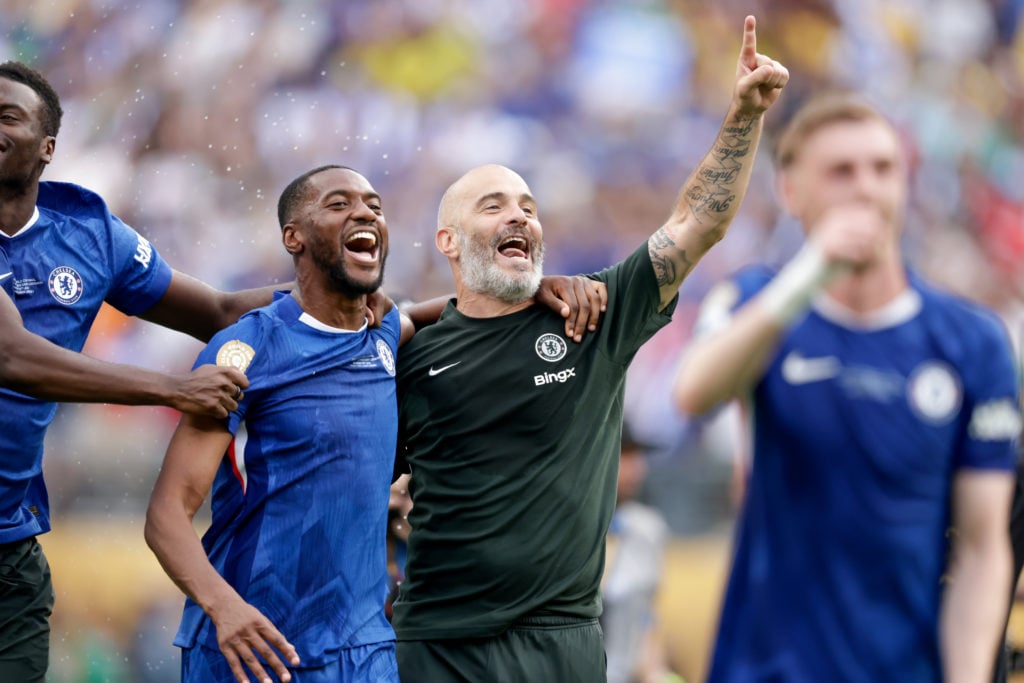 Enzo Maresca and Tosin Adarabioyo celebrate after FIFA Club World Cup Final Paris Saint-Germain vs Chelsea FC