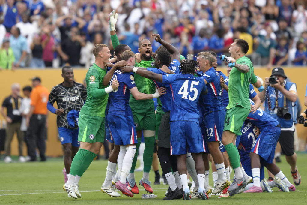 Chelsea players celebrate after beating PSG in Club World Cup final