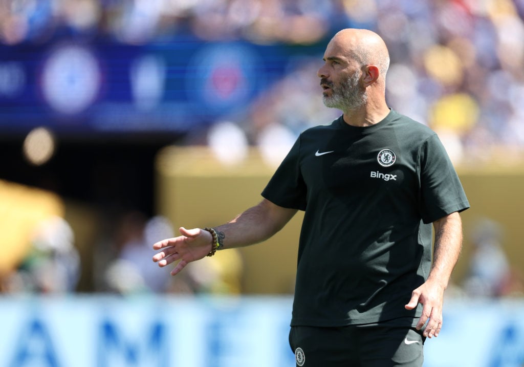 Enzo Maresca looks on during Chelsea FC v Paris Saint-Germain: Final - FIFA Club World Cup 2025