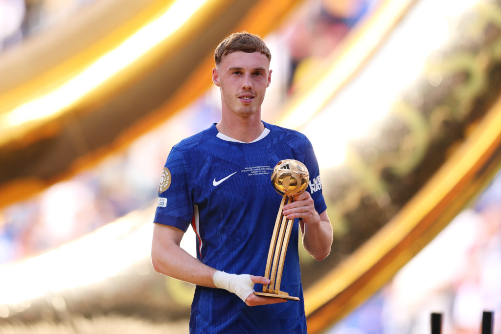 Cole Palmer poses after Chelsea FC v Paris Saint-Germain: Final - FIFA Club World Cup 2025