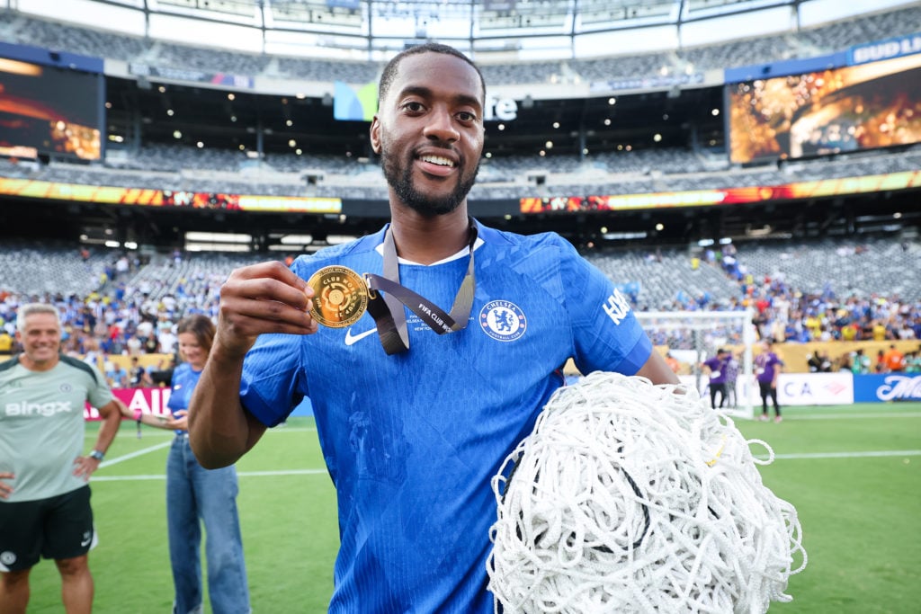 Tosin Adarabioyo celebrates after Chelsea beat Paris Saint-Germain to win the Club World Cup.