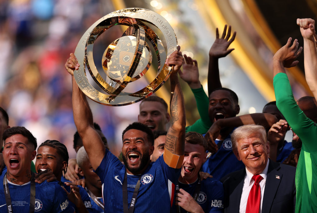 Reece James lifts the trophy after Chelsea FC v Paris Saint-Germain: Final - FIFA Club World Cup 2025