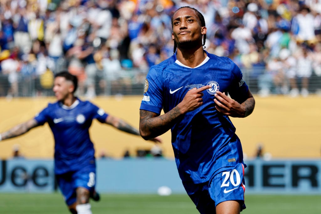 Joao Pedro after scoring for Chelsea against Paris Saint-Germain in the 2025 Club World Cup final.