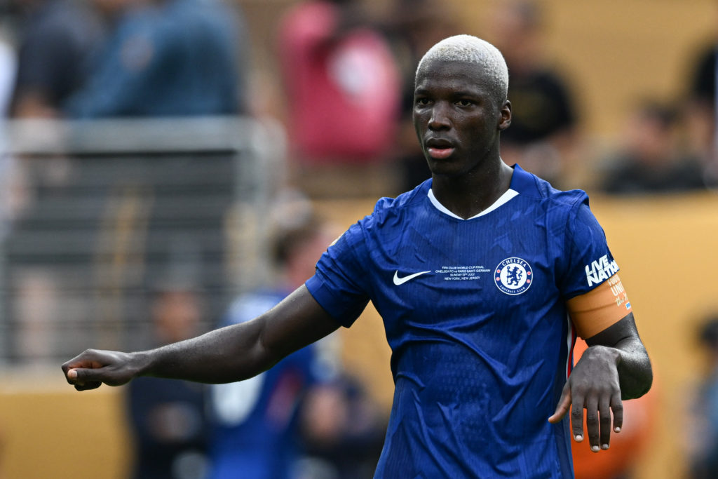 Chelsea midfielder Moises Caicedo playing during the Club World Cup final against Paris Saint-Germain.