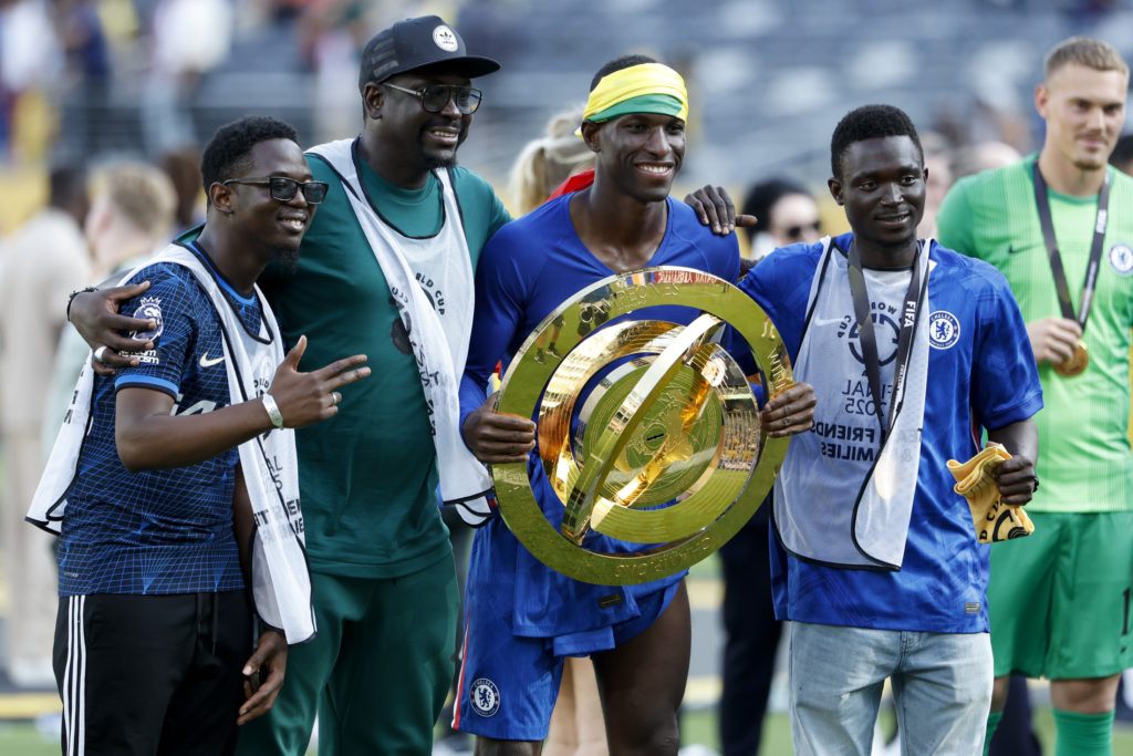 Nicolas Jackson of Chelsea and friends celebrate the victory following the FIFA Club World Cup 2025 final