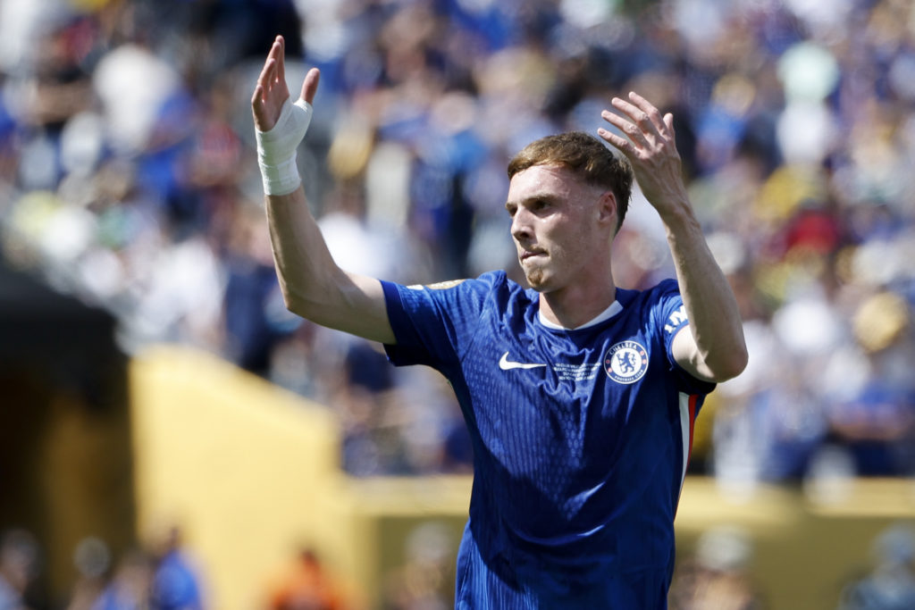 Cole Palmer celebrates scoring during Chelsea FC v Paris Saint-Germain: Final - FIFA Club World Cup 2025
