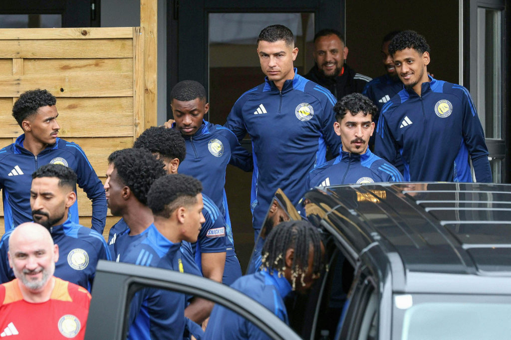 Cristiano Ronaldo and Al Nassr teammates are pictured at a team training session
