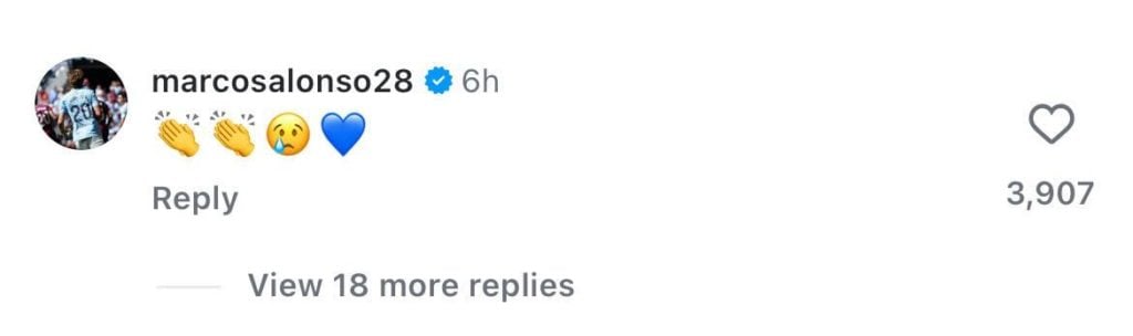Marcos Alonso's comment on Kepa Arrizabalaga's Instagram post
