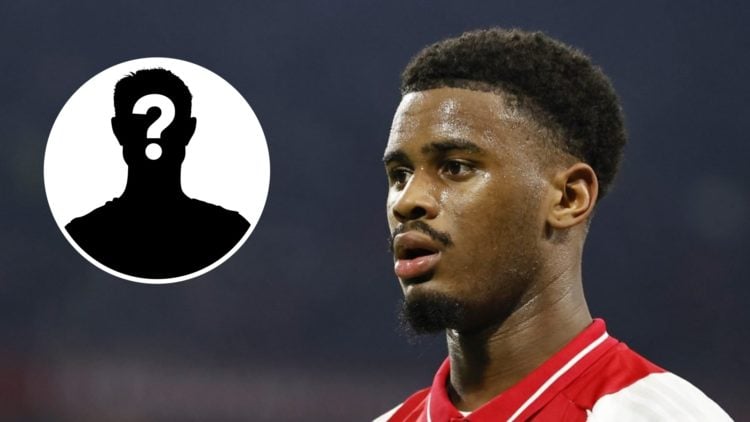 Ajax defender Jorrel Hato playing in a Eredivisie match. Inset, mystery football player