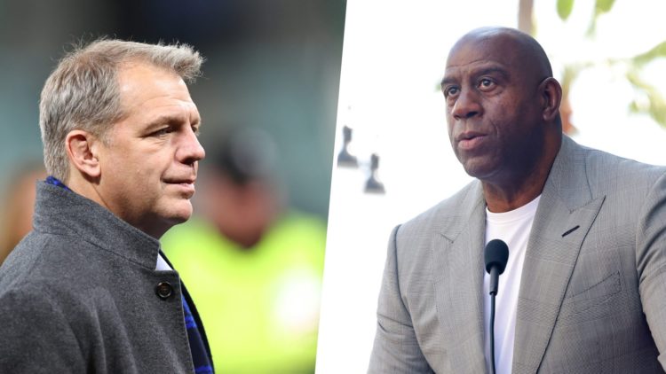 Todd Boehly looks on after Real Betis Balompie v Chelsea FC - UEFA Conference League Final 2025. Magic Johnson in attendance as American Tennis Pla...