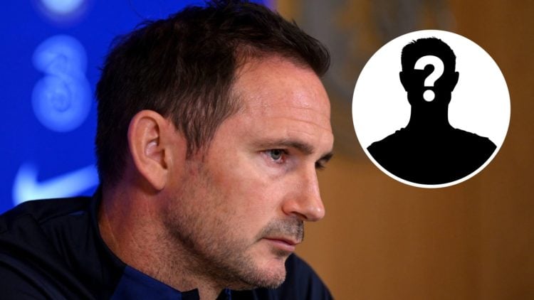 Frank Lampard as Chelsea's interim manager speaking in a press conference. Inset, mystery football player