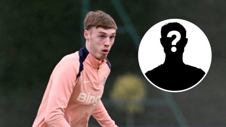 Cole Palmer pictured in a Chelsea training session. Inset, mystery football player