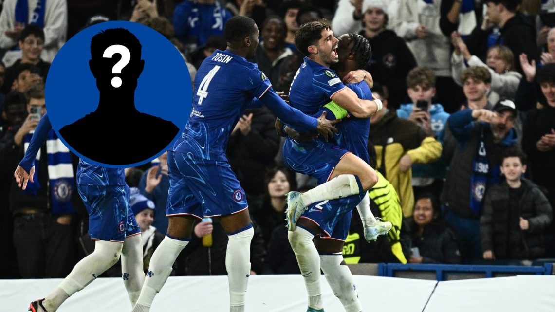 Pedro Neto of Chelsea celebrates with Axel Disasi, inset mystery player