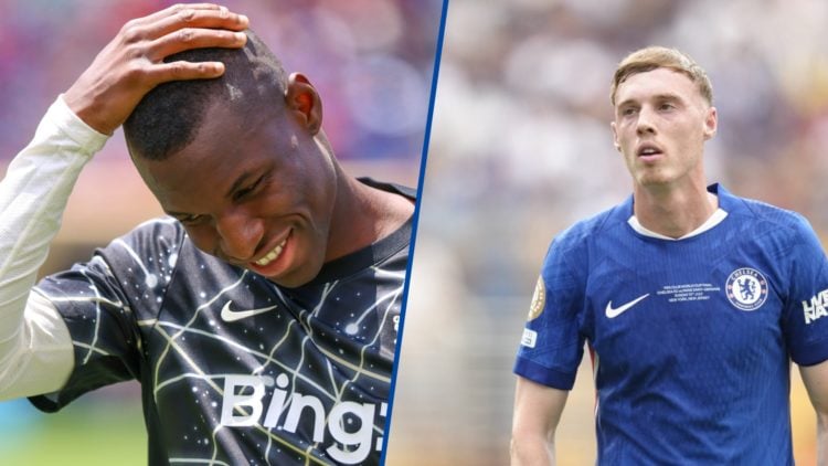 Split image - Nicolas Jackson of Chelsea FC before the FIFA Club World Cup match and Cole Palmer during FIFA Club World Cup 2025 final