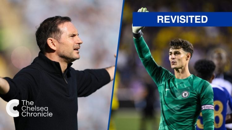 Split image - Coventry City manager Frank Lampard with his arms out and Kepa Arrizabalaga waving at Chelsea fans