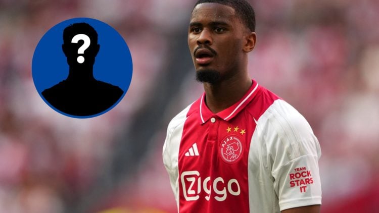 Jorrel Hato looks on during AFC Ajax v NEC, inset mystery player