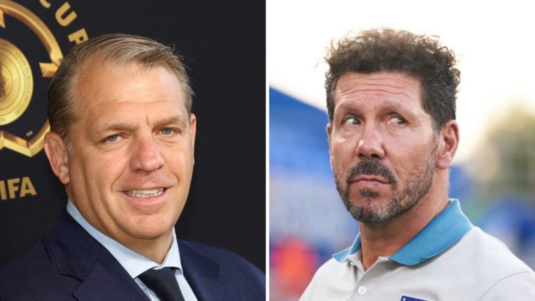 Picture one Chelsea co-owner Todd Boehly before the Club World Cup final. Picture two Atletico Madrid manager Diego Simeone in a pre-season match.z