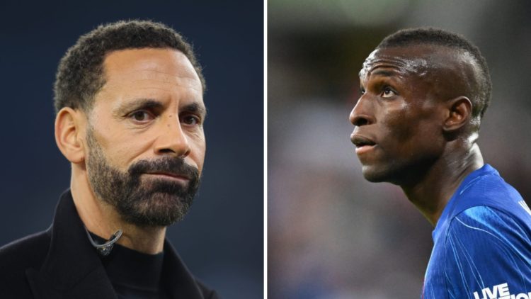 Picture one Rio Ferdinand working as a pundit in the Champions League. Picture two Nicolas Jackson playing for Chelsea in the Conference League final.