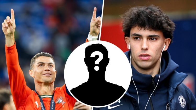 Joao Felix looks on ahead of Crystal Palace FC v Chelsea FC - Premier League. Cristiano Ronaldo of Portugal celebrates a win during the ceremony af...