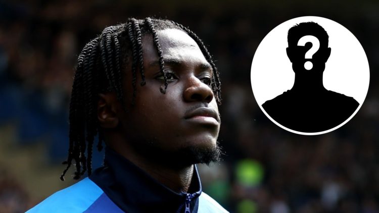 Romeo Lavia before Chelsea's Premier League match against Everton. Inset, mystery football player