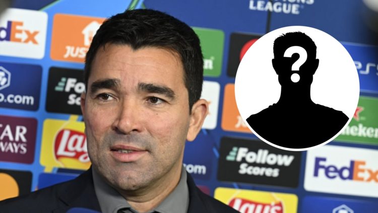 Barcelona sporting director Deco interviewed after a Champions League draw. Inset, mystery football player.
