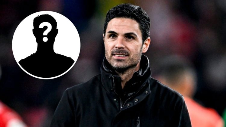 Arsenal manager Mikel Arteta at a Champions League match. Inset, mystery football player