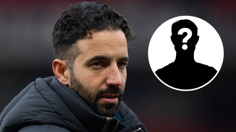 Manchester United manager Ruben Amorim after a Premier League match. Inset, mystery football player.