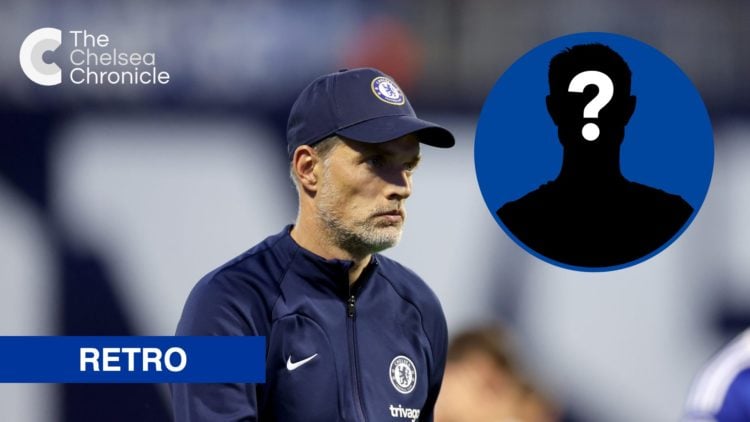 Chelsea manager Thomas Tuchel at Champions League game, inset mystery player