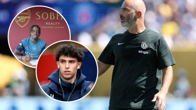 Enzo Maresca looks on during Chelsea FC v Paris Saint-Germain: Final - FIFA Club World Cup 2025. Insets: Arsenal Unveil New Signing Noni Madueke at...