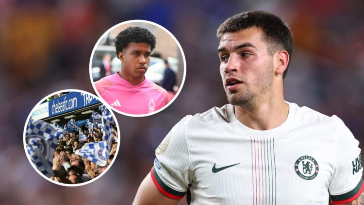 Marc Guiu playing for Chelsea against Esperance de Tunis in the Club World Cup. Inset one, Andrey Santos arriving for Nottingham Forest against Bur...